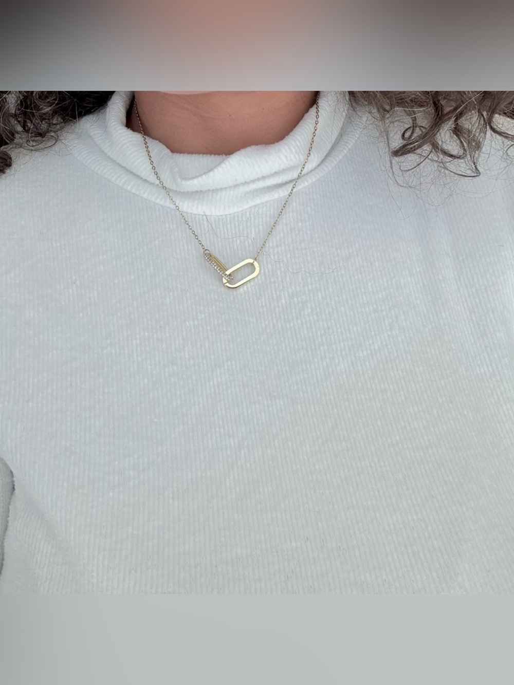 Gold Plated Stainless Steel Link Pendant Necklace with Cubic Zirconia